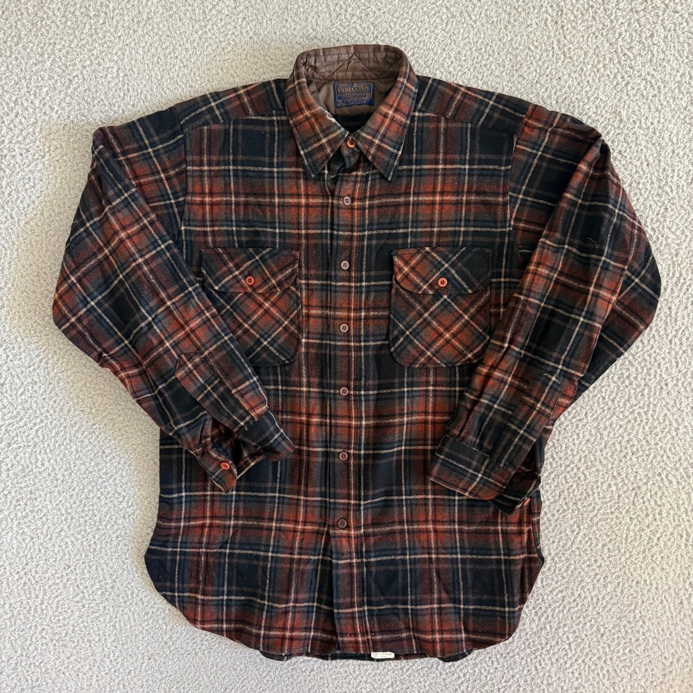 Vintage Pendleton Wool Flannel Shirt Mens Medium Rust Brown Plaid Made in USA
